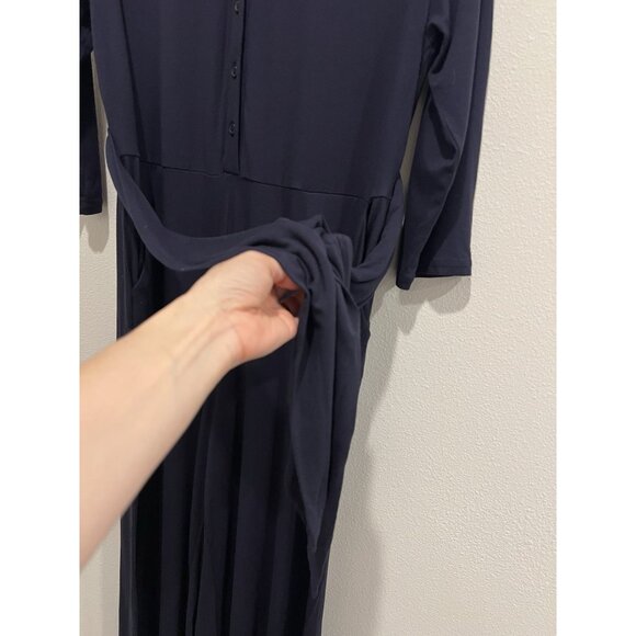 BODEN Beatrice Jersey Jumpsuit Size 8P Navy pockets Stretch Long Sleeves Belt - Picture 16 of 16